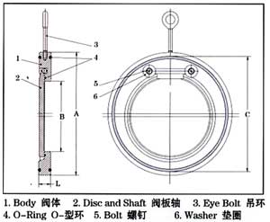 H74薄型對夾旋啟止回閥結構示意圖