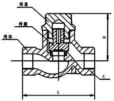 H11T內螺紋鑄鐵止回閥結構示意圖