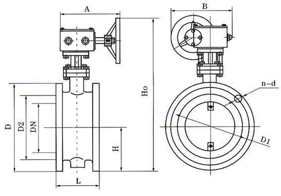D341蝸輪法蘭式通風蝶閥結構示意圖