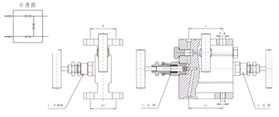 1151法蘭式三閥組結構示意圖